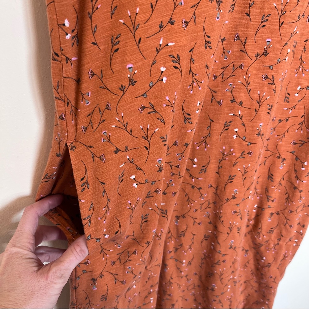 Duluth Trading Co. Women's Go-To T-Shirt Dress Floral Orange Small Stretch Shift - Picture 3 of 7